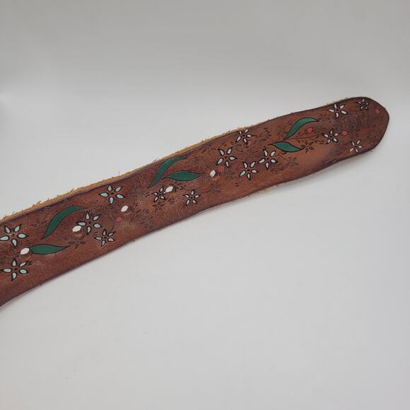 Streets Ahead Brown Embossed Leather Belt Mandala Tooled Made USA Boho Western S Streets Ahead Belt L Brown Leather Floral Western Tooled  main image 4